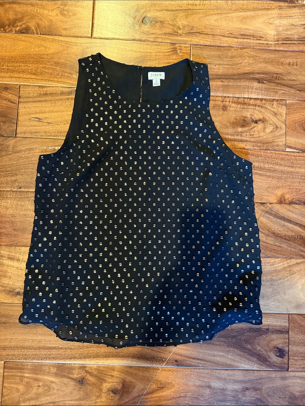 J. Crew Factory, Black Sleeveless Shell with Gold Dot Print, small, EUC